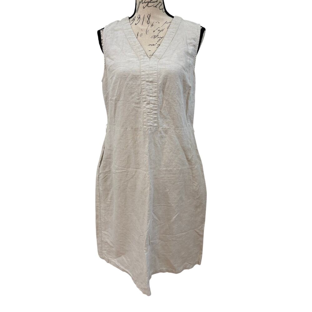Liz Clairborne Linen & Cotton Cream Knee Length Sleeveless Dress Size Medium